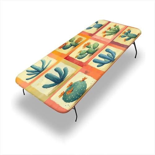 Zhchgtliesk Table Protector, Sunset Coral Cactus Patchwork Pattern Printed on Polyester Fitted Table Covers, for an Instant Home Upgrade, 8FT 30x96