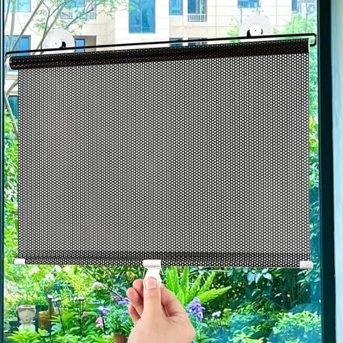 40x115cm Schwarz Sonnenschutz Rollos mit Saugnäpfen Temporäre Jalousien | Verdunklungsrollo Ohne Bohren Lichtdurchlässig Heat-Insulating Fenster verdunkelung | für Wohnzimmer/Büro/Badezimmer