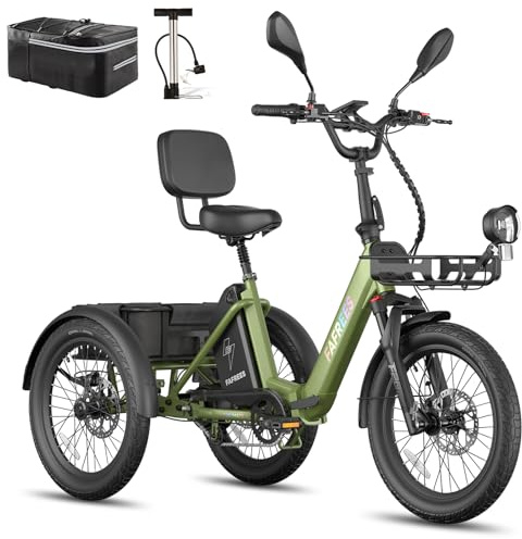 Fafrees F20 Mate E Bike trehjuling för vuxna 48 V [Officiell] män E-cykel kvinnor, elcykel 3 hjul 65 N.m, elektrisk trehjuling 20 tum, Ebike cykel 180 kg