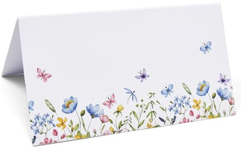 Tazuxetuqe Geschenk Boutique 50 Cartes de Table Florales aux Fleurs Sauvages Pliées Cartes de Nom pour Mariage Bébé Douche Dîner Réception Soirée