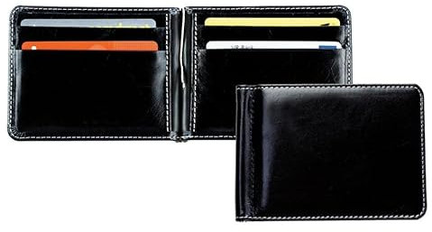 DELMON VARONE - Personalisierbares Kartenetui mit Geldklammer & RFID-Schutz Vintage Anilin Leder schwarz - Echtleder Geldbeutel mit 4 Kartenfächer & Geldschein Klammer - Slim Portemonnaie für Herren