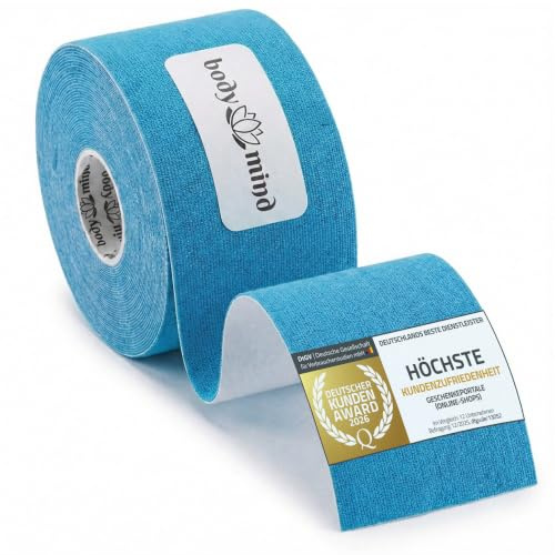 Body & Mind® Kinesiotape 5 m – Elastiskt Kinesiologiband, Hudvänlig | Vattenfast sportbandage i bredderna 2,5 cm, 5 cm & 10 cm – antiallergiskt akryllim, latexfritt