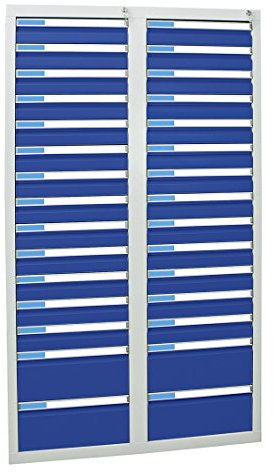 Schubladenschrank Serie ESTA, RAL 7035/5010, 30 Schubladen (26x100, 4x200 mm)