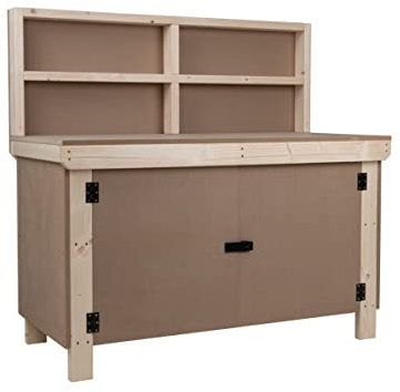 Wooden MDF Workbench With Lockable Cupboard And Back Panel - Garage Work Table (6ft)