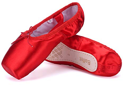 Damen Mädchen Professioneller Stain Dance Schuh Schwarz & Rot & Pink Ballettschuhe (mit Zehenpolstern & Tragetasche) – normale Sohle