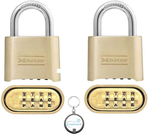 Master Lock Lot de 2 cadenas 175DWD à combinaison pour lettres (largeur du corps de 5,1 cm, anse de 0,6 x 2,5 x 2,5 cm) avec porte-clés Lumintrail