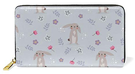 Kaninchen Hase Rose Blume Leder Brieftasche Reißverschluss Geldbörse Telefon Kreditkartenetui Portemonnaie Wallet für Frauen Mädchen Männer