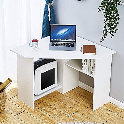 Computer Desk,Corner Home Office Desk PC Laptop Table Gmaing Study Writing Table with Shelf Storage (White)