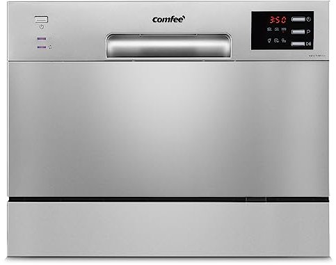 COMFEE' Table Top Dishwasher with 6 Place Settings, Mini Countertop Dishwasher for Small Families, Couples, LED display, Delay Start, 47dB Quiet Noise, Silver