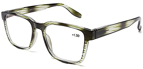 DOOViC Lesebrille Blaulichtfilter Gestreift Grün Quadratische Rahmen Groß Gläser Computerbrille Brille mit Sehstärke für Damen/Herren 1,5