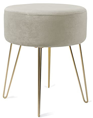 Zedelmaier Runder Sitzhocker Schminktisch Hocker Ottoman Gepolsterter Hocker Metallstütze Beige