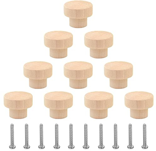 iTYOOS 10 Pcs Vintage Wooden Drawer Knobs, Cabinet Handles with Screws, Drawer Handles for Furniture Door Drawer Kitchen Cabinet