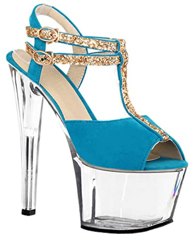 Damen 17 cm High Heels Sexy Bühnenshow Pole Dance High Heels Nachtclub Party Dance Herren High Heels Plus Size Unisex,Blau,46 EU