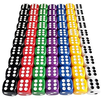 HUAZIZ 70 Stück Würfel 12mm Bunt Würfel, 6 Seitig 7 Farben, Durchscheinende, Farben Würfel Set für Würfelspiele Tischspiele, Brettspiele, Mathe-Spiele