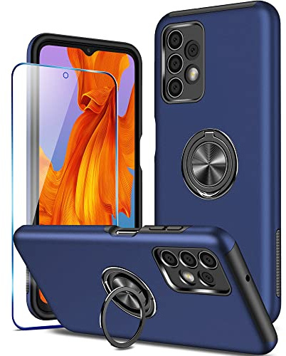 KRAFTCARE for Samsung A13/A04S Case with Kickstand Ring and Screen Protector, Shockproof and Anti Scratch 360° Magnetic Ring Holder Stand Phone Cover for Samsung Galaxy A13 4G/A04S - Blue