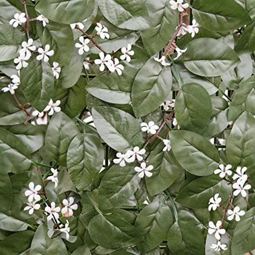 VERDELOOK | Sempreverde a foglia di Gelsomino e Fiori, 1x1 m per Arredo Esterni e Giardino, Verde e Bianco, Siepe Decorativa Artificiale