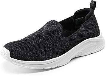 DREAM PAIRS Dam slip-on promenadskor, lätta halkfria sneakers med avtagbar innersula – andningsbar stickad nätöverdel – casual resor arbete jogging tennissko, Svart, 38 EU