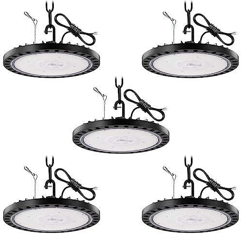 Viugreum 5 Confezioni UFO LED 300W, Proiettore LED da Esterno 30000LM, Bianco Freddo 6500K, Impermeabile IP65, UFO LED Industriale con Cordini/Cavi per Garage/Officina/Parcheggi/Palestra
