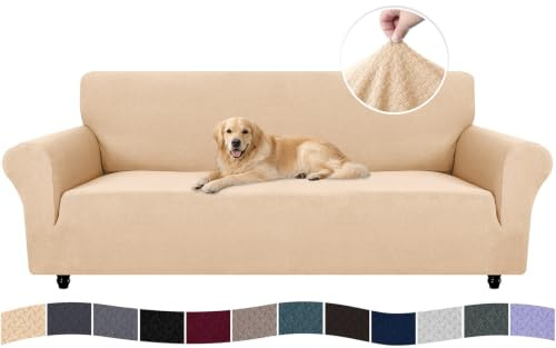 Ystyle Sofa überzug 4 Sitzer Mit Armlehne, Stretch Sofabezug rutschfest, Modern Sofa Cover Für Hunde Haustiere, Atmungsaktiv Couch überzug Mit Elastic Bottom, Beige Gelb