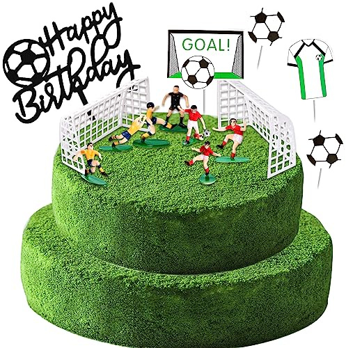 14 Stück Tortendekoration Fußball, Happy Birthday Topper zur Dekoration von Fußballkuchen, Mottopartys, Fußball Cake Topper, Junge Fußball, Zubehör für Kuchen, Geburtstag, Kinder, Party, Cupcake