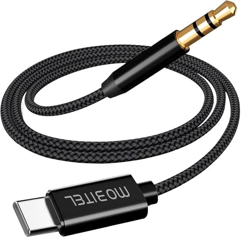 Mobitel Aux to USB C 1M USB C to 3.5mm Jack Aux Cable for iPhone in Car Nylon Braided Audio Cable Stereo Cord Adapter for Galaxy S23 S24 S25 iPhone 16 15 Car Stereo Speakers Headphones iPad