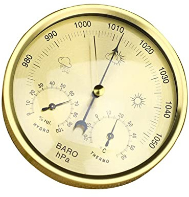 ZALTAS 3 In 1 Barometer for Fishing, Home Automatic Weather Station,Barometer Thermometer Hygrometer,Indoor Outdoor Thermometer,Outdoor Thermometers for Patio gold