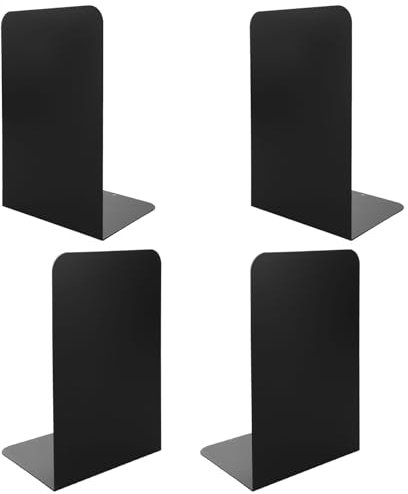 ASelected Heavy Metal Bookend Two Pairs Of Black Bookend L Shaped Bookends With Non Slip Mat Home Office Library Bookshelf (4Pcs)