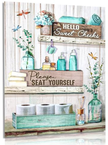 Dazzlewall Cuadro Decorativo para Baño, Arte de Pared Teal, Decoración de Granja Rústica, Impresiones de Libélula en Lienzo 30x40 cm Sin Marco