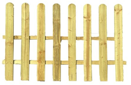 BEDS PLANET Picket Fence Panel - Natural Garden Wood - Rounded Picket, Pressure Treated - Hand Built for Long-Lasting Use - 5 Feet (L) x 3 Feet (H) for Quality Fencing