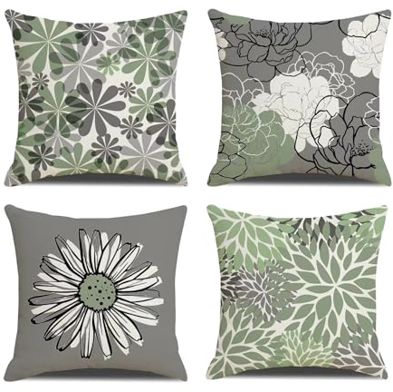 Kissenbezüge 45 x 45 Set mit 4 modernen floralen dekorativen quadratischen Kissenbezügen grauer Gänseblümchen-Kissenbezug dekorativer floraler Kissenbezug für Zuhause, Sofa, Outdoor-Dekoration