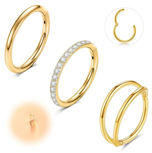 ESHIONER G23 Titan Nasenpiercing Ring Nasenring Helix Piercing Conch Ohr Septum Piercing Nostril Tragus Segmentring Daith Clicker lippenpiercing Gold 18G 8MM CZ Hypoallergen Nose Ringe