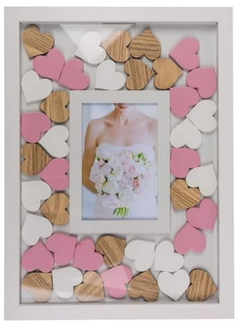 ReWu Marco de fotos con corazones de madera para escribir, libro de visitas, boda, amor, decoración, regalo, regalo de boda, marco de fotos, 38 x 28 cm