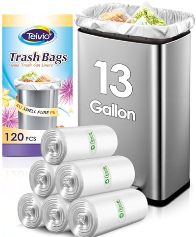 50 liter 120 stycken starka soppåsar, höga sopsäckar för kök från Teivio, 12 gallon 13 gallon 14 gallon, flera användningsområden, plastpåsar för hemmakontor, kök, gård, industri, klar