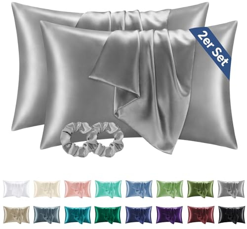 BEDELITE Satin Kissenbezug 2er Set 40x60 Grau