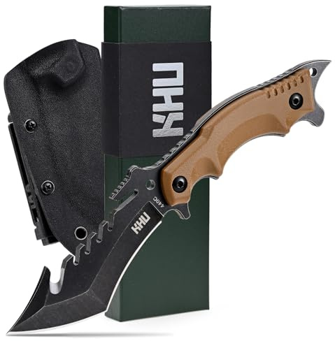 KHU Couteau à lame fixe Couteau de survie bushcraft - Acier 440C G10 poignée, Outdoor Camping Accessoires - Avec étui Kydex - 24A