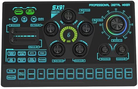 Yominerr SX91 Live Sound Card USB Sound Mixer Professional Audio Mixing Console Amplifier for Live Sing PC Laptop Cellphone