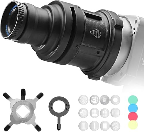WELLMAKING S-80 Bowens Mount Optical Conical Snoot Spotlight Kit. Adjustable Focus 38°Lens, Lighting Shape Changeable; For Photography, Studio Video, Compatible with various LED lights and flashlights