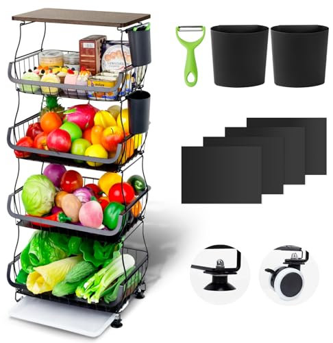 Wuciray Carrito de Cocina Carrito Verduras Frutero Estanteria Carrito Organizador Cocina Verdulero Carrito Auxiliar con Ruedas Cocina con Ruedas Carro Organizador
