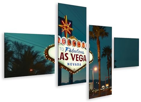 islandburner Bild auf Leinwand Willkommensschild in Las Vegas bei Nacht für Wohnzimmer Reisende Hotel Bilder Wandbilder Poster