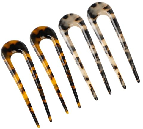 Épingle à Cheveux en Forme de U Bâton Ondulé Pique À Cheveux Tortue Acétate de Cellulose pour Accessoires de Coiffure Femmes Filles Réutilisable 4 Pièces