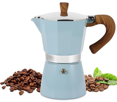 UNISOPH Moka Pot 300ml-6 Cups Espresso Maker, Italian Stovetop Coffee Makers Percolator with Anti-Scalding Handle Rubber Seal, Brewing Rich Coffee Moka Pot for Latte Mocha Cappuccino Macchiato(blue)