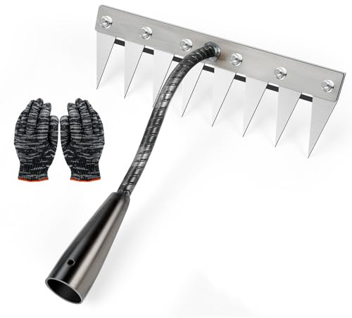 Rateau Jardin, Râteau De Désherbage avec des Gants, Rateau De Jardin en Acier Au Carbone, 5/6/7/8 Teeth Outils De Râteau à Main, Outil Jardinage pour Désherbage Ameublissement du Sol Semis (8 Dents)