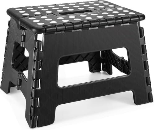 Blauesmeer Sgabello Pieghevole da 22 cm con Superficie Antiscivolo - Capacità 150 kg, Maniglia per il Trasporto, per Cucina, Bagno e Bambini - Leggero e Robusto