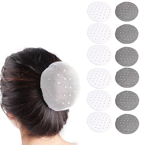 Haarnetz 12 Stück Hair Net Haarnetz mit Strass Unsichtbare Haarnetze Dutt Glitzer Stoff Knoten Netz Haarnetz Dutt Bun Frisurenhilfe Dutt Abdeckung Haarnetz (White+Black A)