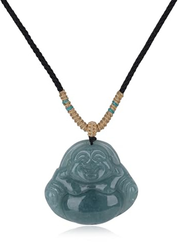 COAI Naturligt Jade Buddha Hänge Unisex Justerbart Halsband, Jadeit Halsband För Män Och Kvinnor