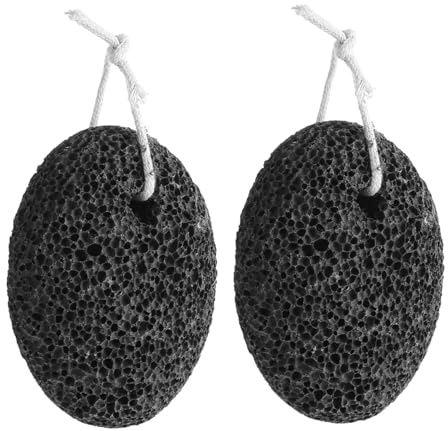 NIYANGLE Fuß Bimsstein und Seil zur Einfachen Pediküre 2 Stück aus Schwarzem Stein mit Ergonomischem Design und Entfernung von Hornhaut und Abgestorbener Haut