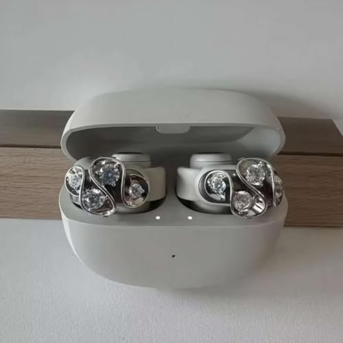 Örhänge hörlurar dekoration för kvinnor, öppna hörlurar clip-on strass gör-det-själv dekoration för arbete löpning dagligen (silver diamant)