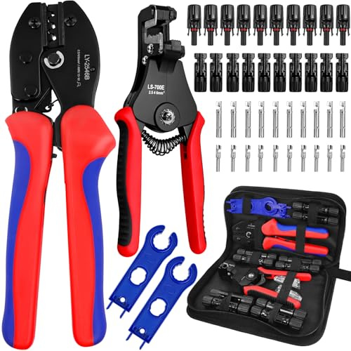 SBGGRL Solar Crimpzange für 2.5/4 / 6mm² Solarpanel Solarkabel, 10 Paar Männlich Weiblich Solarstecker, 1 Stk Crimpzange, 1 Abisolierzange und 2 Stk Schraubenschlüssel