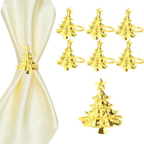 6 Pezzi Anelli Portatovagliolo Di Natale,Portatovaglioli In Metallo Per Albero Di Natale,Portatovaglioli Natalizi,Porta Tovaglioli Per Decorazioni Da Tavola Natalizie,Per Cene E Decorazioni(Dorato)
