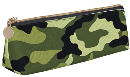 njkhbolk Federmäppchen aus Leder, dreieckig, mit Reißverschluss, für Bleistifte, Stifte, Make-up, Camouflage, Grün